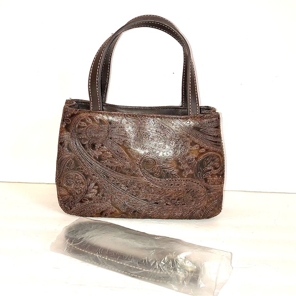 Madison Studio Brown Paisley Embossed Vegan Faux Leather Mini Bag - Picture 1 of 8